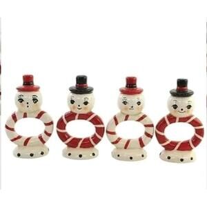 Johanna Parker Snowman Set of 4 Napkin Rings Red, Black and White - so cute! New